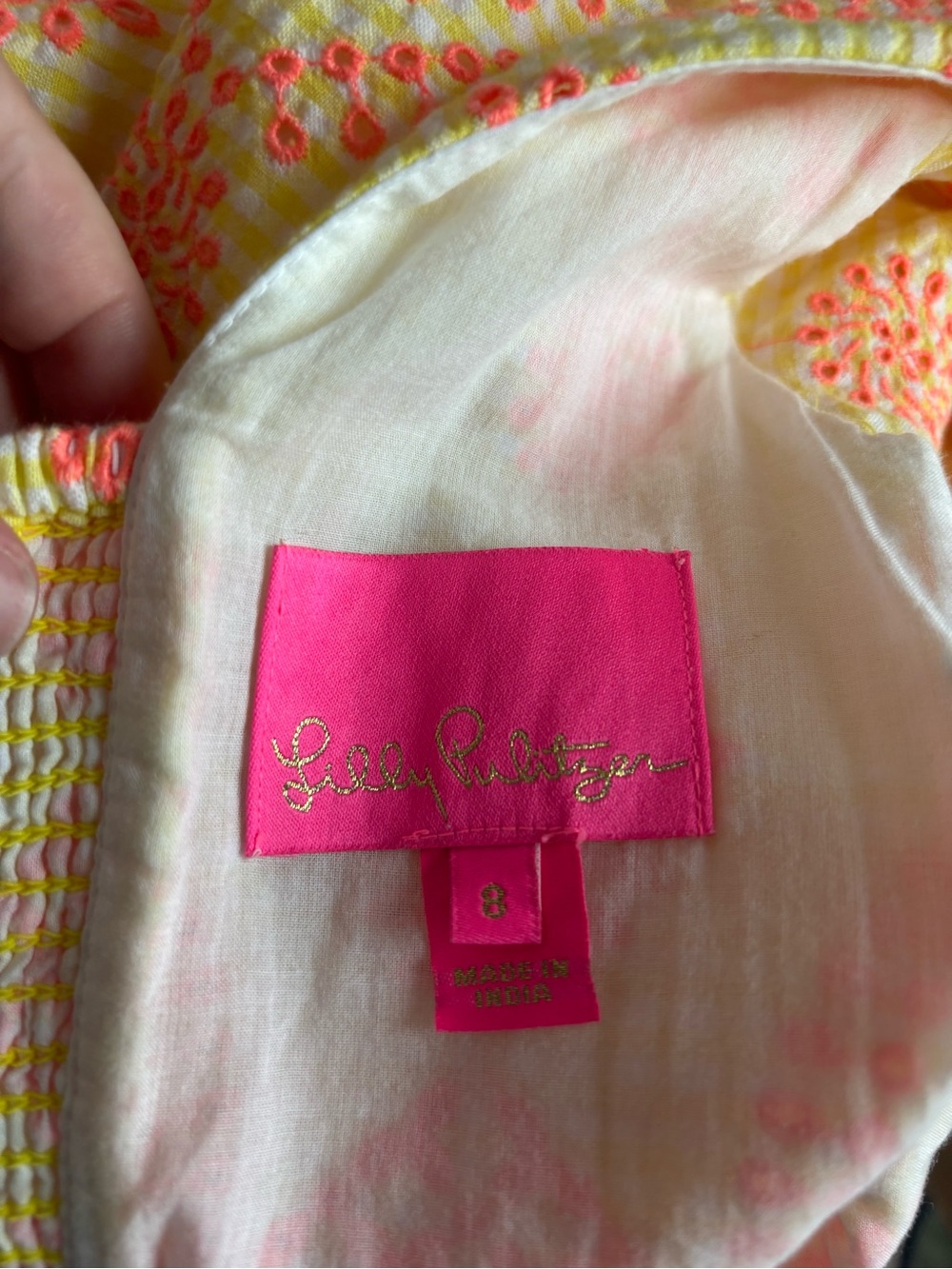 Lilly Pulitzer Sarafina Short Sleeve Eyelet Calla Yellow Gingham Size 8 - Picture 5 of 6